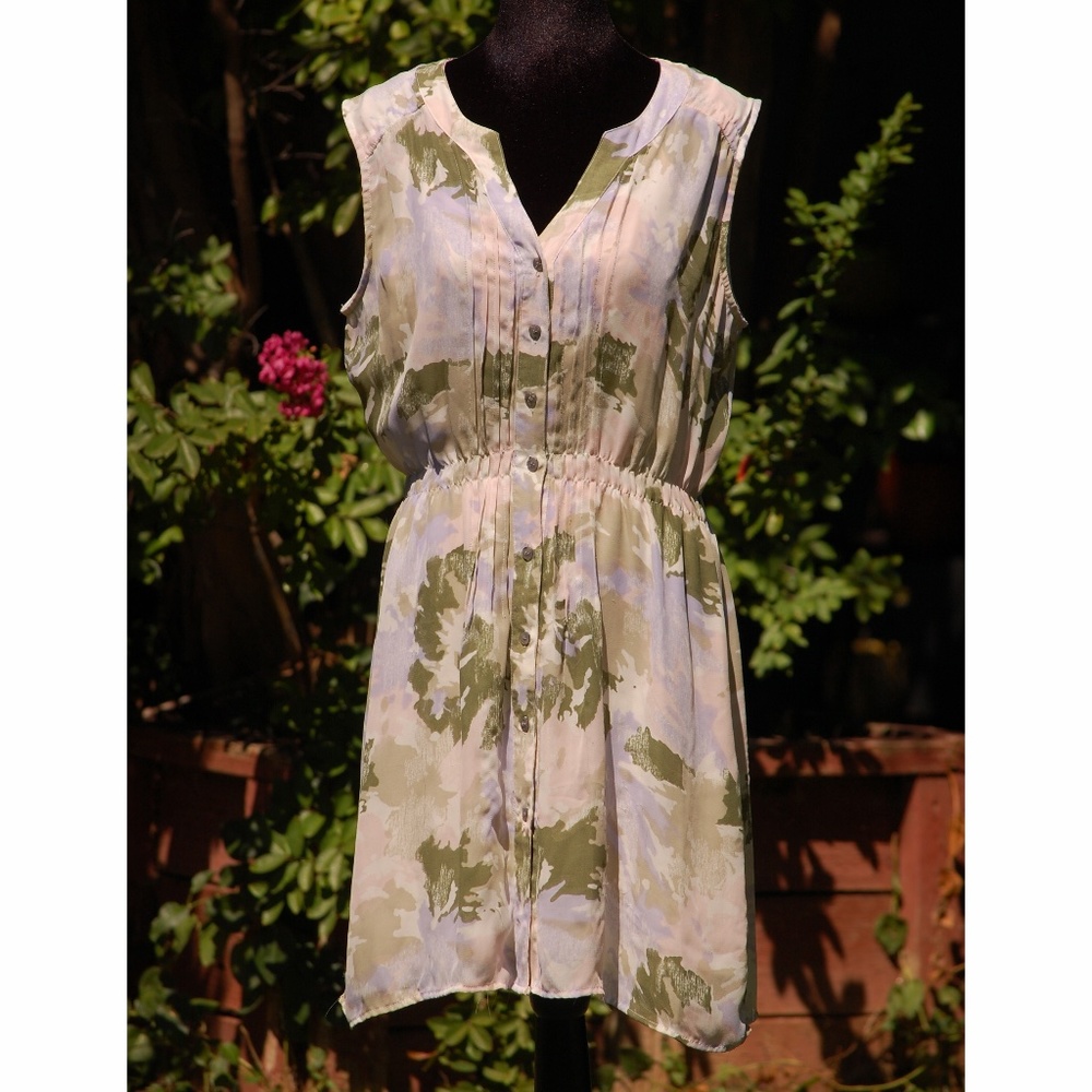 I Heart Ronson Cream and Green Sheer Dress